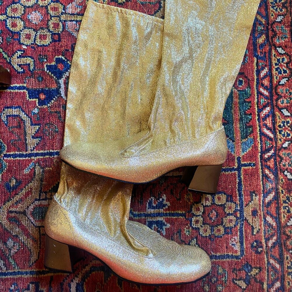 Vintage 70s Gold Heeled Long Boots